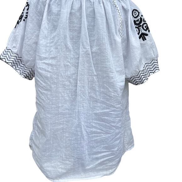 J. Crew Boxy White Blouse with Black Embellishments - Picture 5 of 7